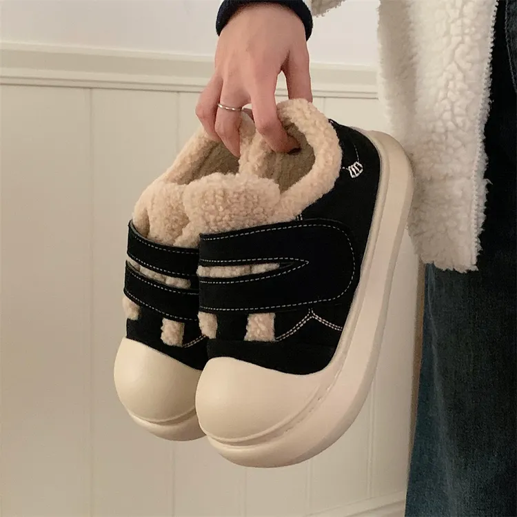 保暖加绒魔术贴毛毛鞋新款女冬季棉鞋户外穿厚底防滑运动休闲板鞋