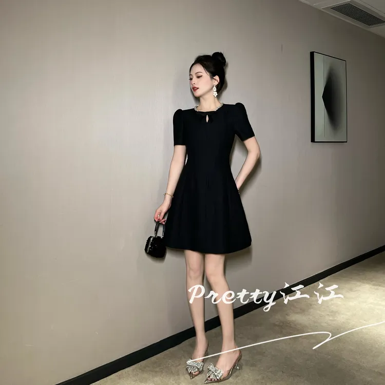 Pretty小众设计师品牌江江定制轻奢小个子气质名媛收腰连衣裙9008