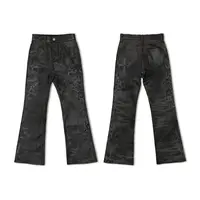 WANNALAB26SS激光烧花皮裤黑色bootcut版型男士直筒黑色大码男裤
