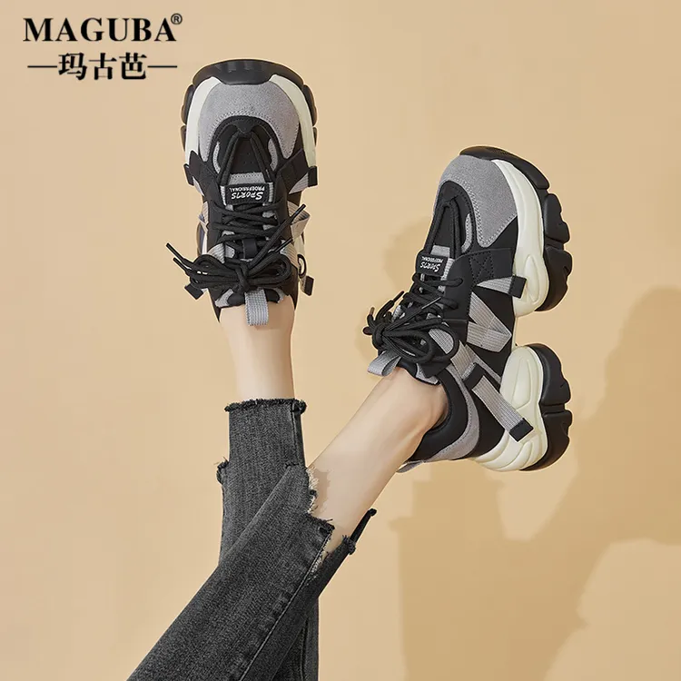 玛古芭厚底老爹鞋夏季新款内增高ins拼色女鞋时尚百搭休闲运动鞋