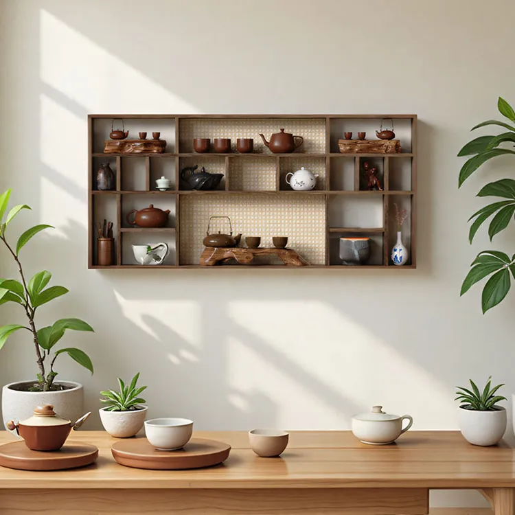 复古家用多层置物架泡桐木材中式博古架可定制碳化工艺简约多宝阁