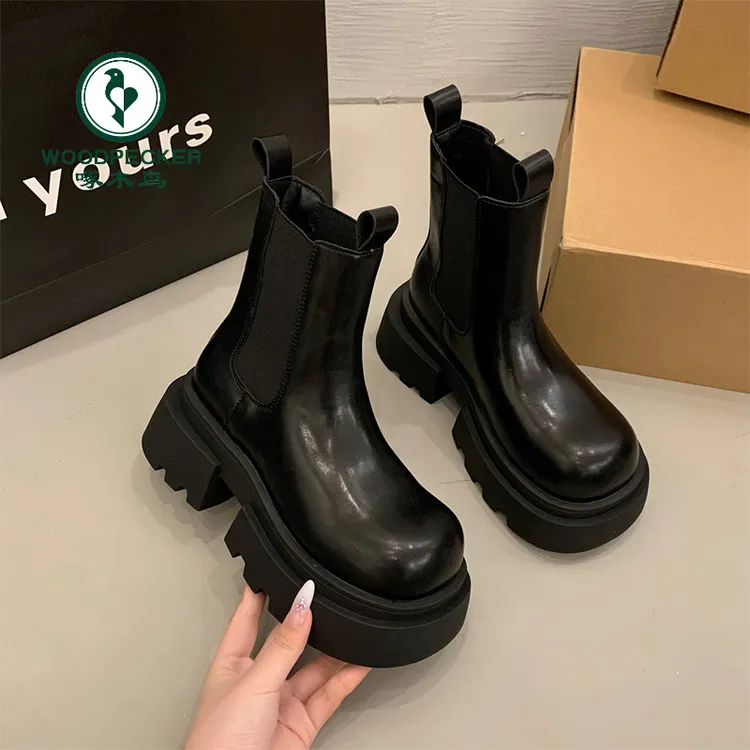 啄木鸟增高厚底马丁靴女2025秋冬新款小个子英伦风烟筒靴加绒短靴