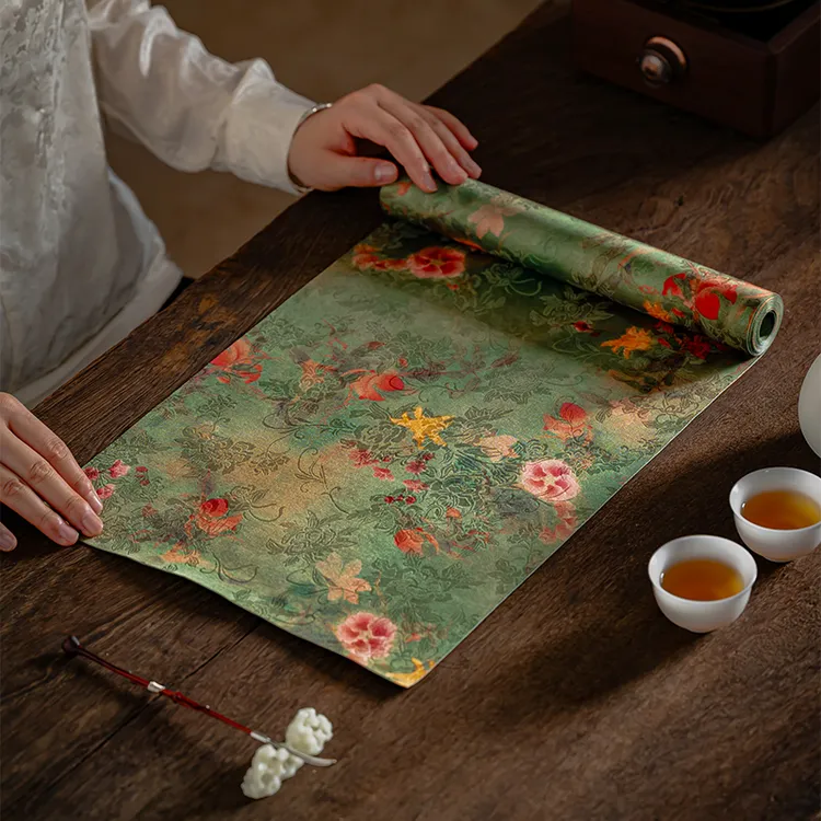 新中式茶席双面防水长条禅意绸长款茶桌轻奢中国风桌旗茶桌垫茶台