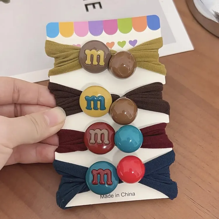 高弹力柔软不伤发扎马尾皮筋儿童字母M豆圆球发圈多巴胺女孩头绳