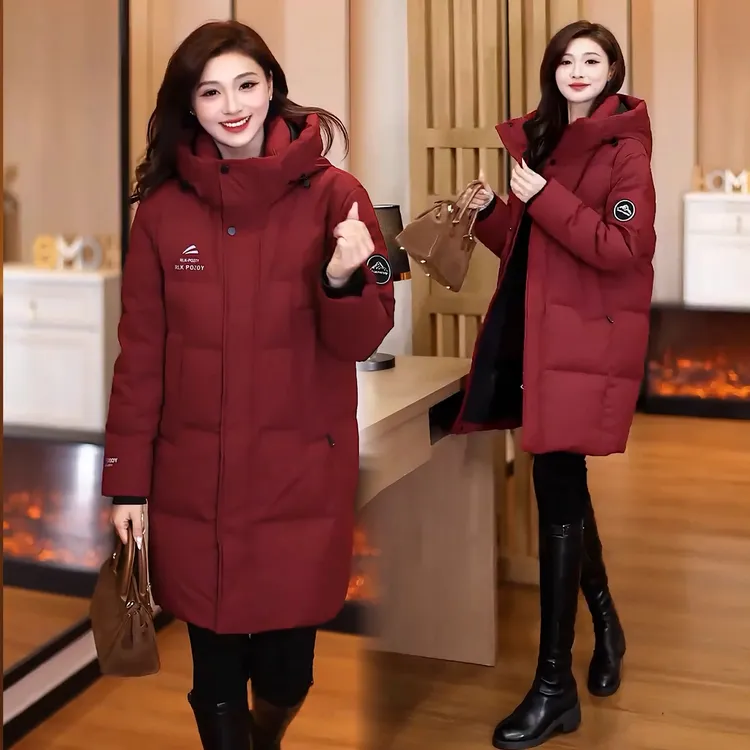 韩版连帽中长款棉衣女2025冬季新款显瘦休闲棉服加厚保暖棉袄外套