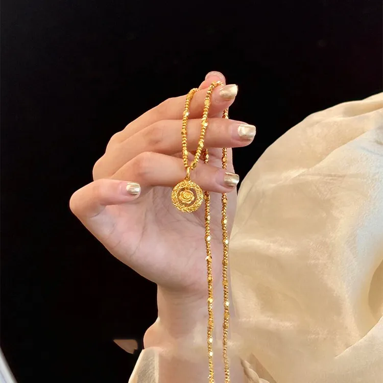 铜合金项链 绝美金色玫瑰项链秋冬高颜值千金风气质锁骨链配饰