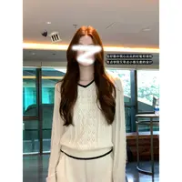香香学院 时髦调性撞色立体菱格针织V领显瘦百搭毛衣针织衫女秋冬