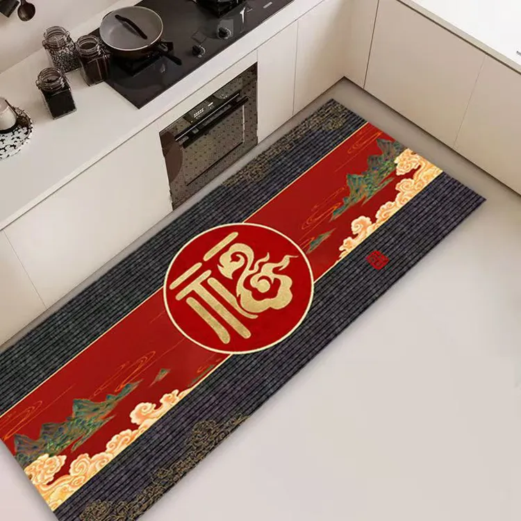 升级加厚中国风60*160厘米除尘吸水防滑厨房床边卧室地毯地垫