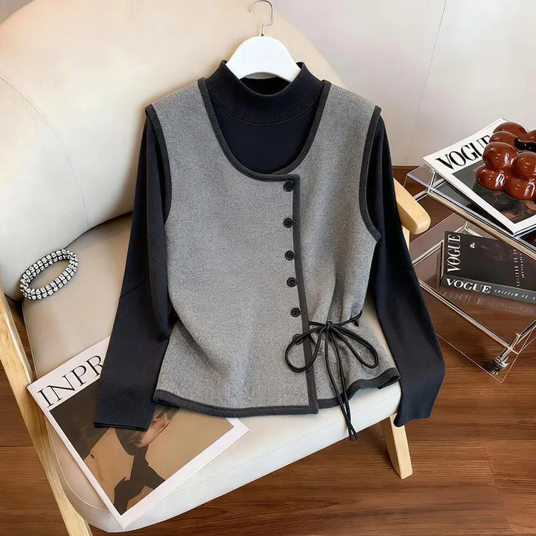 今年秋季爆款时尚显瘦气质网红高档洋气女长袖内搭打底衫马甲套装