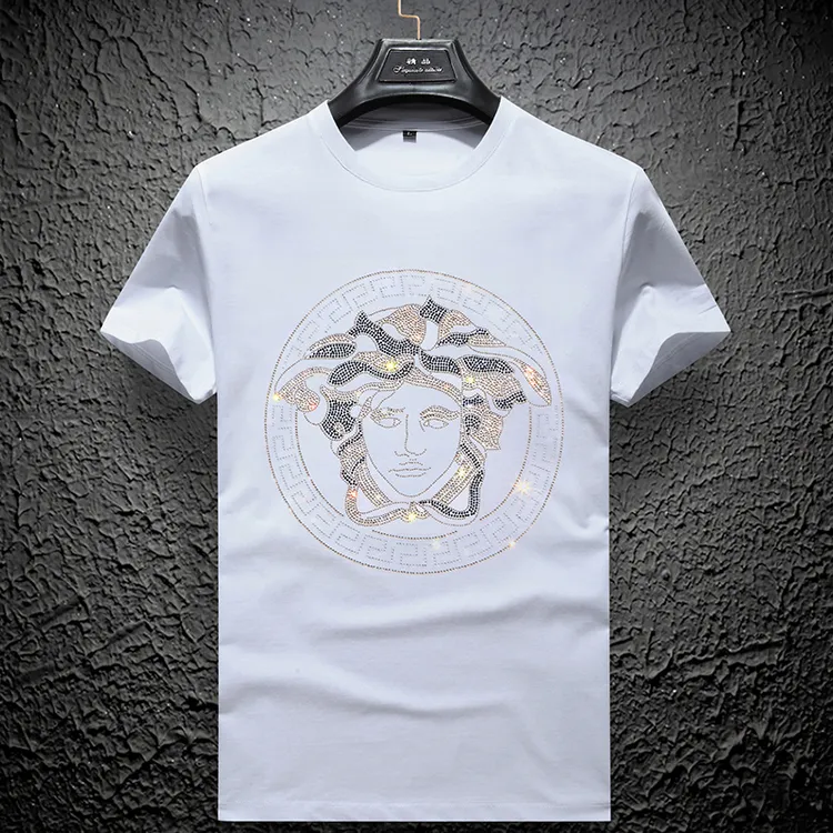 美杜莎范思VERSAC男士夏季轻奢冰丝圆领短袖T恤烫钻时尚潮牌大码