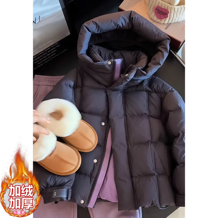 女童面包服棉衣2025新款冬装加厚外套保暖连帽撞色亲子装立领棉服