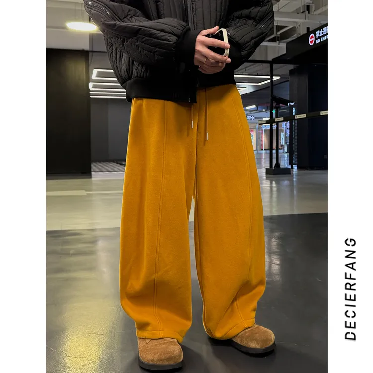 设计师款百搭南瓜裤秋冬季休闲抽绳松紧腰宽松拼接直筒情侣款卫裤