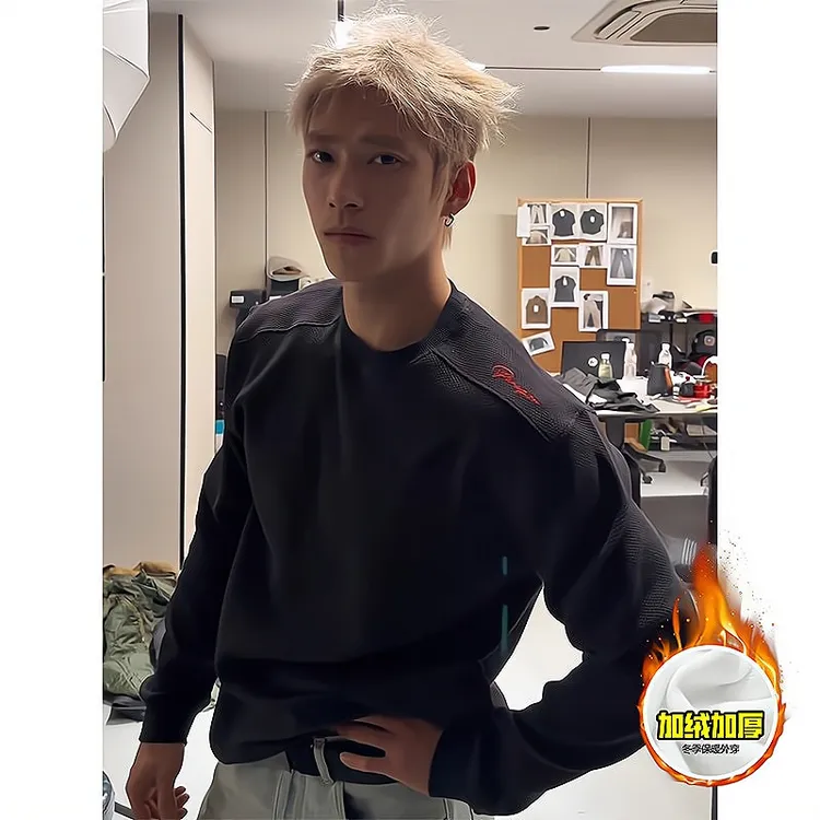 LIGGICC美式蜂窝红标限定基础打底男秋休闲T恤刺绣圆领拼接长袖