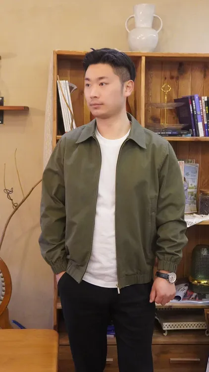 春秋款男士复古老钱风行政夹克100%全棉舒适休闲男外套纯棉简约