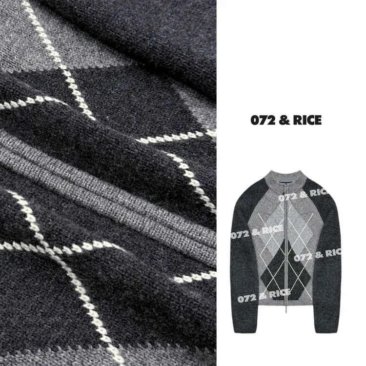 072 & RICE【斯坦福】秋季休闲撞色菱格长袖针织开衫 31LE055