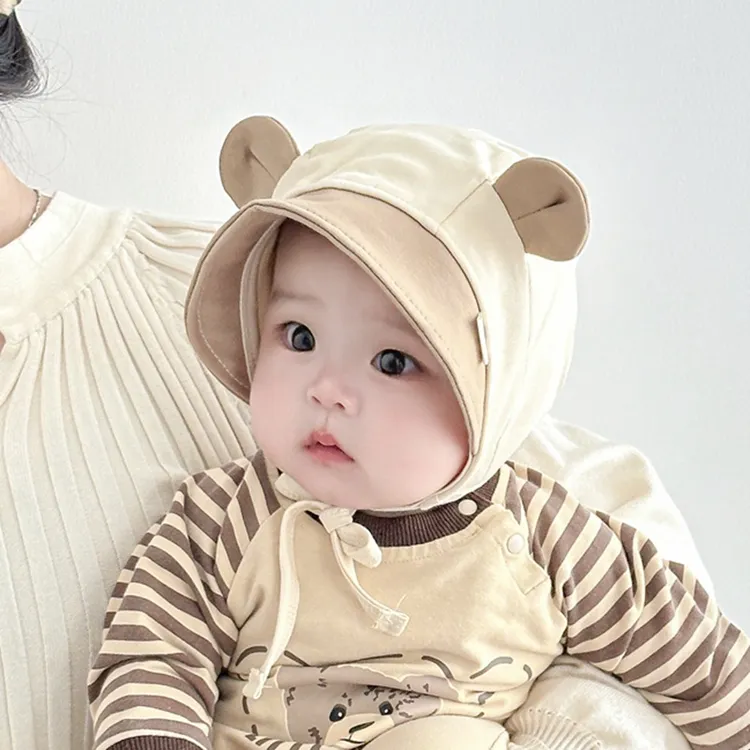 婴儿帽子春秋薄款韩版幼儿遮阳宫廷帽鸭舌帽男女宝宝护耳卤门胎帽