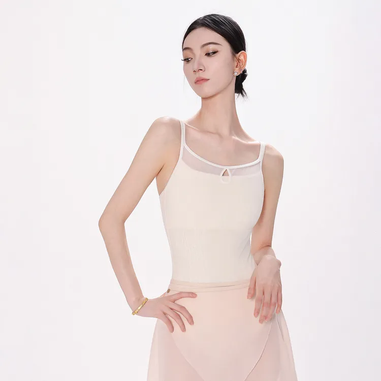 danzbaby芭蕾舞服成人练功服女吊带体操服网纱拼接吊带体服B362