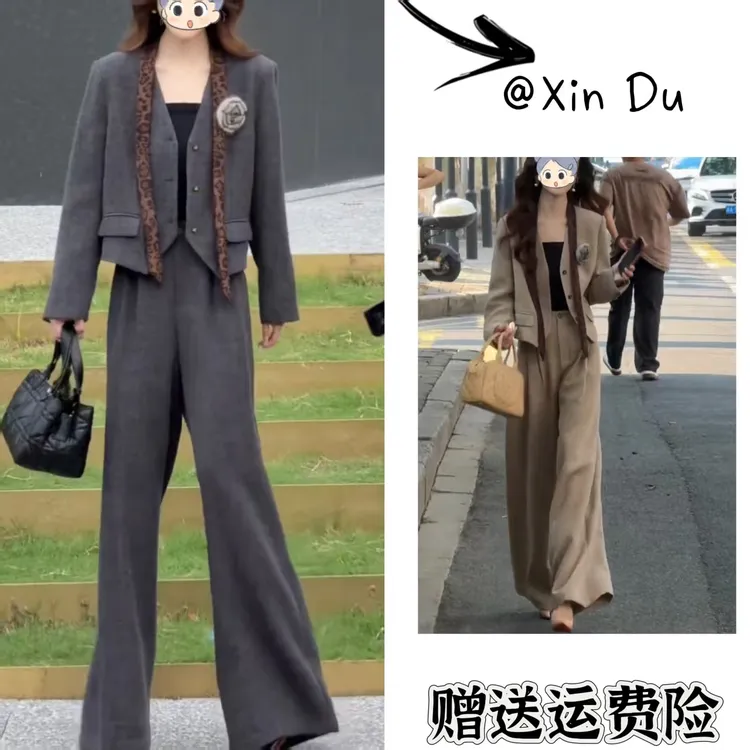 2025秋季新款时尚显瘦气质女士网红洋气两件套百搭款D23478