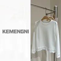 X115花边百搭纯色常规T恤休闲圆领短袖