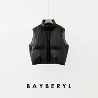 BAYBERYL老贝黑格皮羽绒两穿年轻立领时尚25秋马甲YRF5I1143-9/14