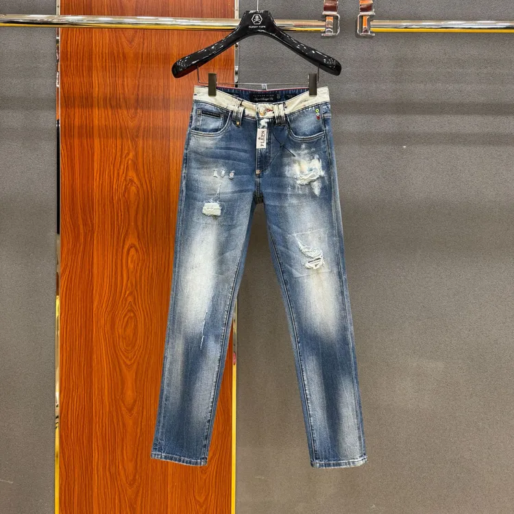 PLIPHPP PLEPN正品PP星空顶蓝 新款打磨设计修身弹力男牛仔裤9989