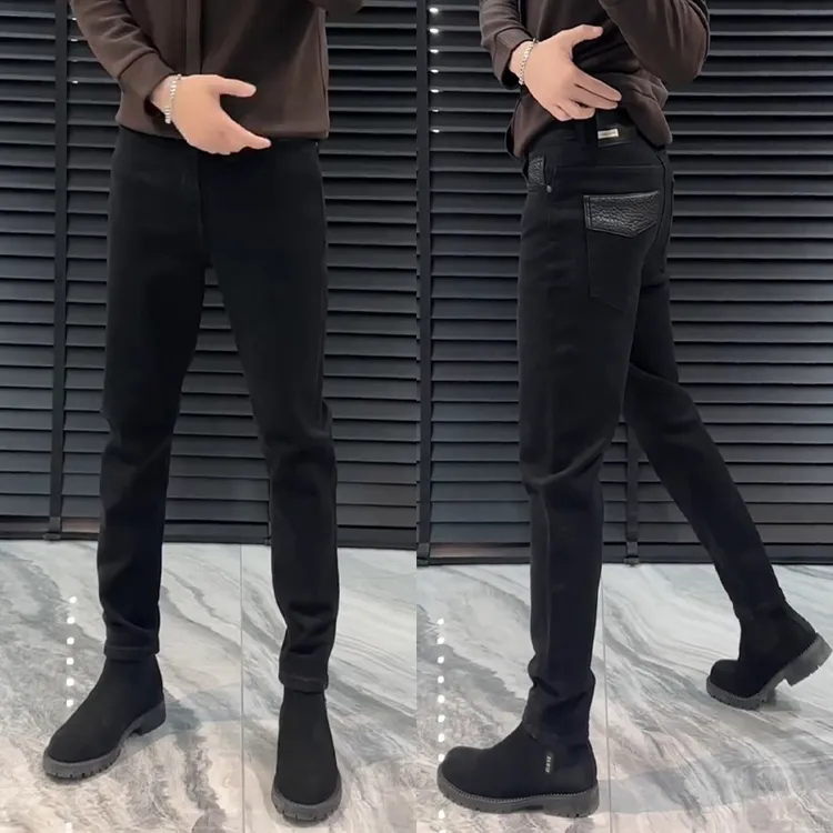 时尚欧货牛仔裤男2024冬季潮流轻奢商务小脚裤休闲帅气简约直筒裤