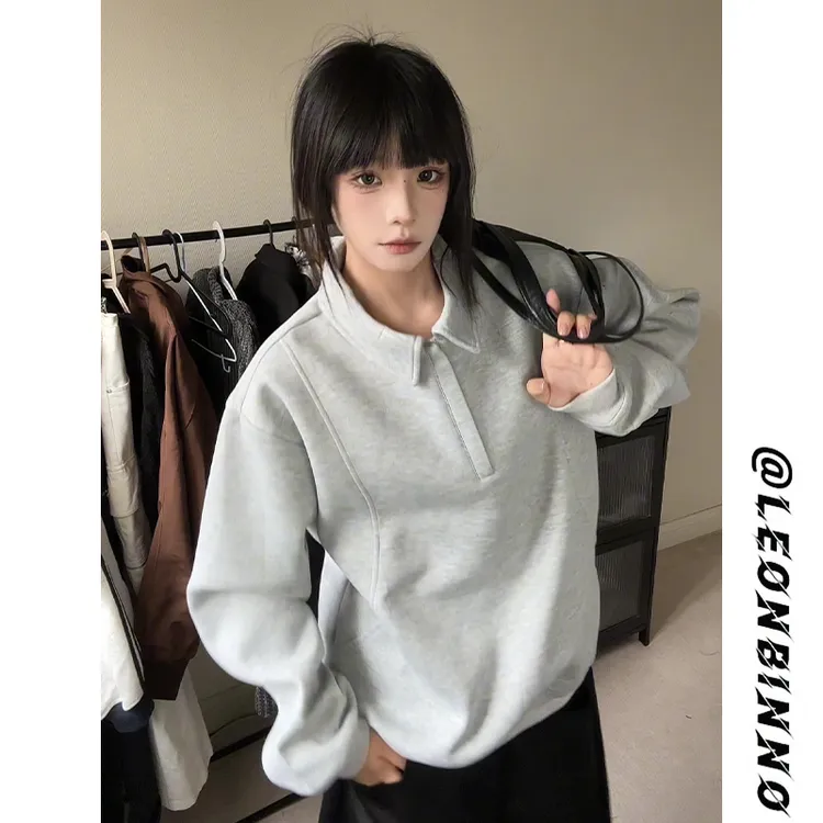 POLO领正肩卫衣男秋冬季老钱风美式解构拼接设计感长袖内搭打底衫