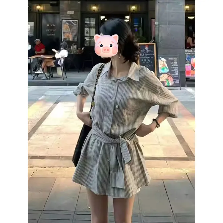 2025春季新款法式短裙气质高级感独特绝美小香风卡其色衬衫连衣裙