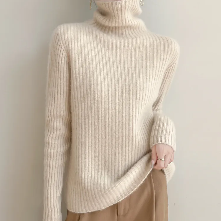 哥弟阿玛施正品新款一线成衣七针加厚高领坑条软糯100%羊毛衫女