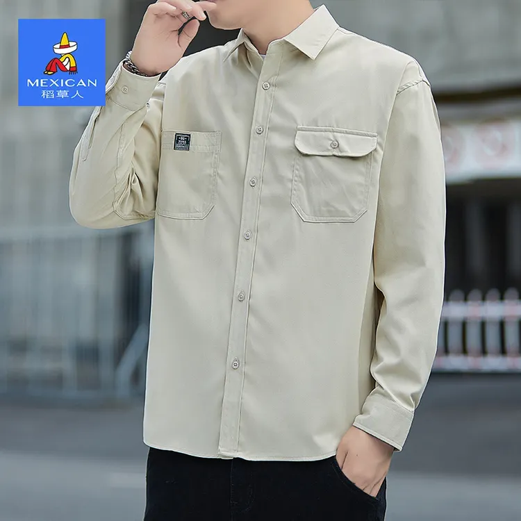 稻草人2026秋季新款潮牌百搭宽松休闲长袖衬衫男士抗皱免烫衬衣男