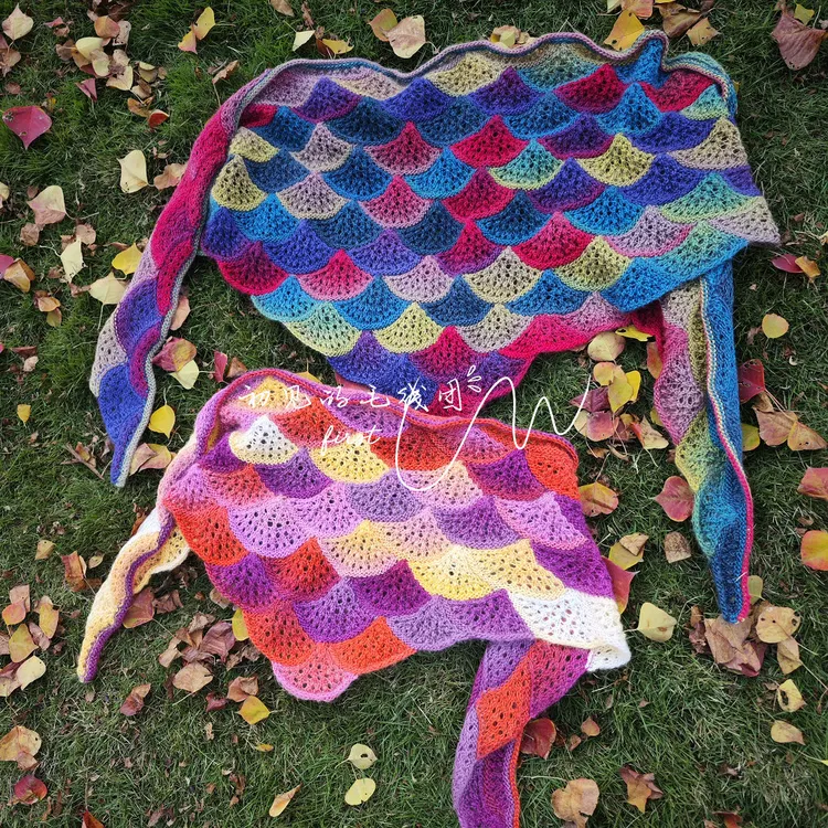 贝壳棒针手工编织不断线三角披肩围巾材料非成品送教程DIY