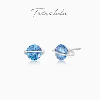 TWINS LULU轻奢时尚百搭蓝色圆形耳环TSL3055