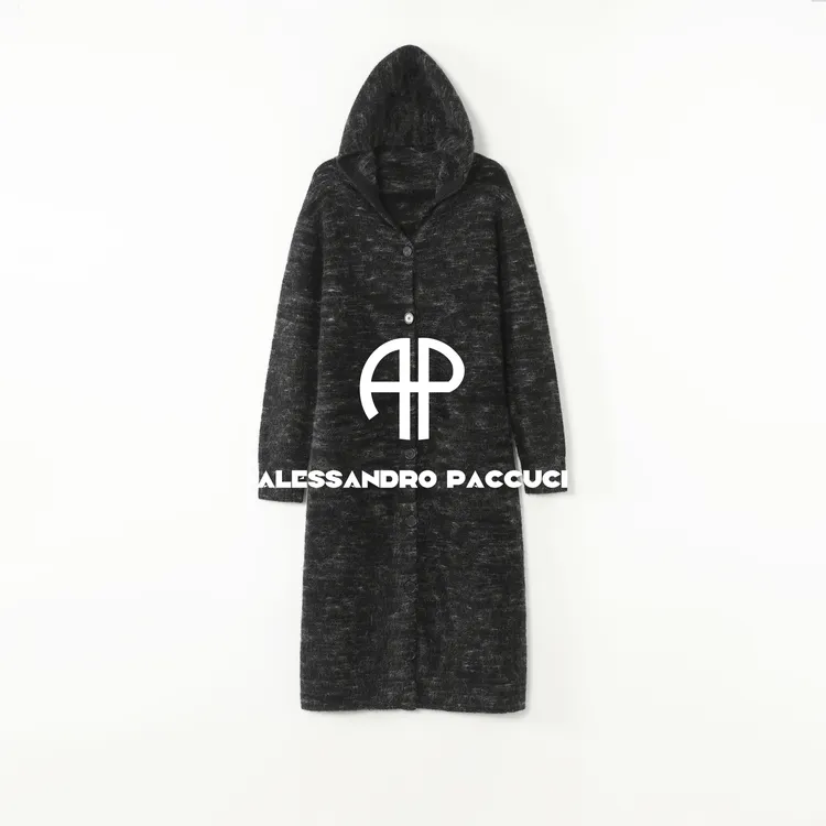 AP洛哥53222SK【芝麻流心】山羊绒+马海毛连帽无缝编织时尚针织开衫