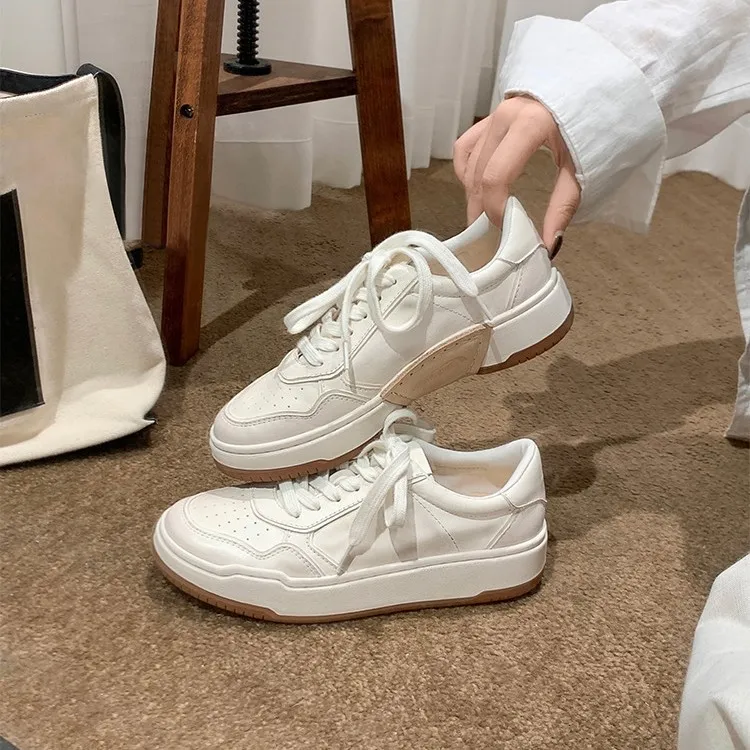 巴黎小马皮~2025秋新款褶皱厚底增高休闲做旧小脏鞋女板鞋小白鞋