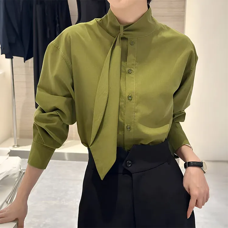 法式高级感立领飘带长袖衬衫女2025新款秋季宽松显瘦独特别致上衣