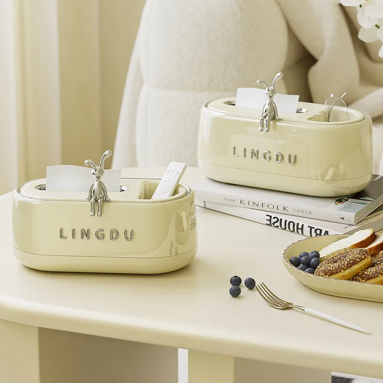 高颜值奶油风纸巾盒小兔子装饰客厅电视机桌面抽纸盒卫生间纸巾盒