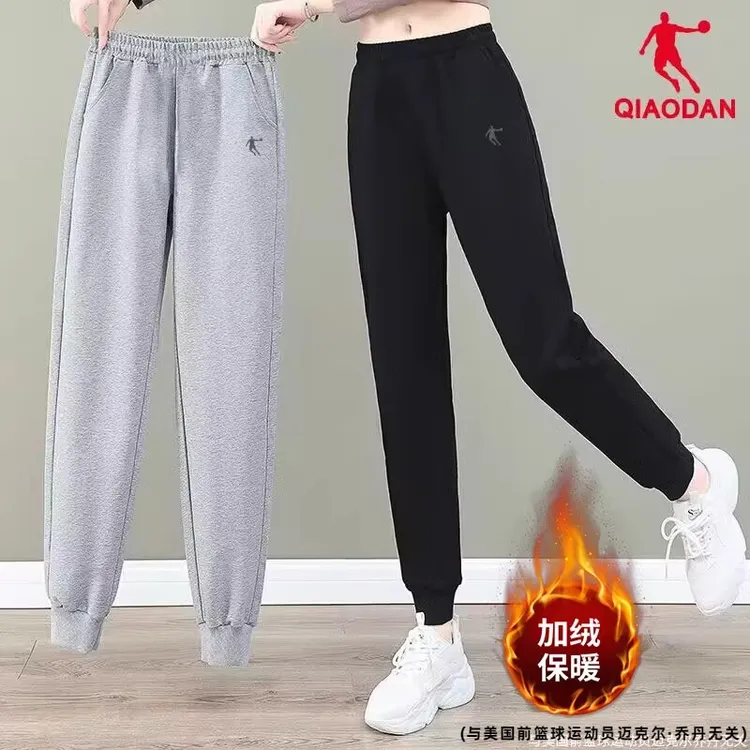 中国乔丹卫裤女2025新款冬季加绒保暖休闲裤高腰显瘦运动裤女