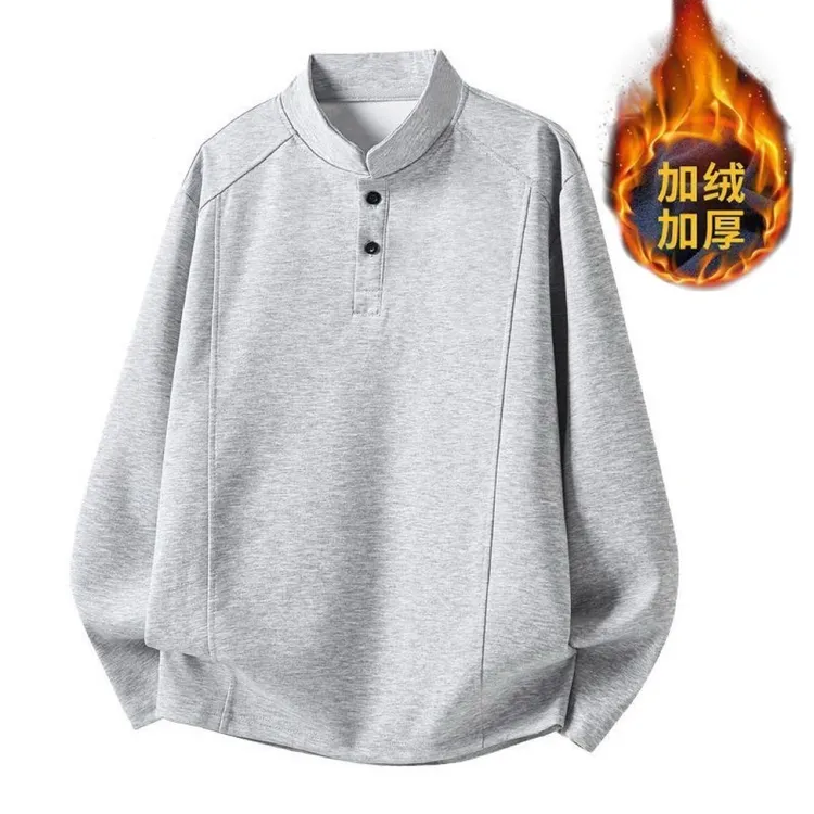 美式亨利领长袖t恤男士内搭打底衫秋冬季加绒加厚卫衣服潮流上衣