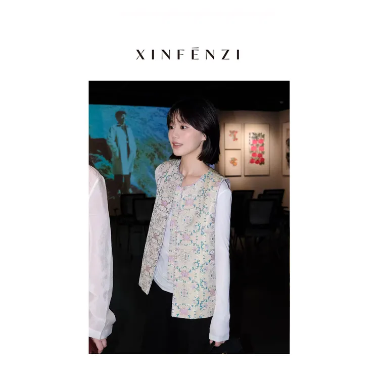 【东方美人】XINFENZI 宋锦织金真丝宝相花新中式马甲 WS36998