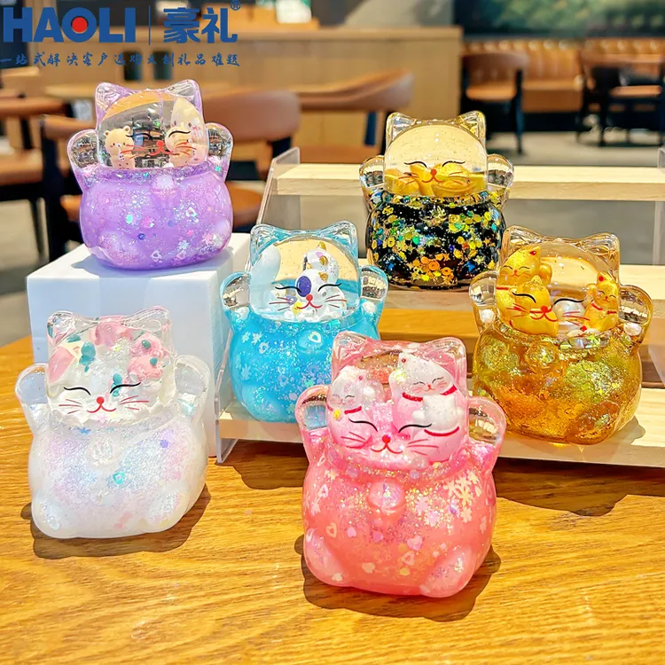 桌面创意招财猫入油瓶流沙2025摆件店铺开业新年礼物礼物车载饰品