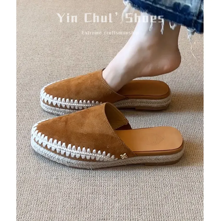【现货秒发】小众麻绳包头半拖鞋女夏外穿英伦风复古厚底凉拖鞋女