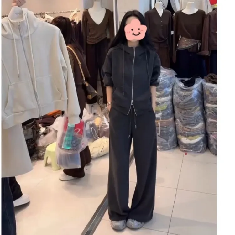 休闲秋冬极简风韩版休闲风时尚两件套开衫连帽百搭套装LK2506771