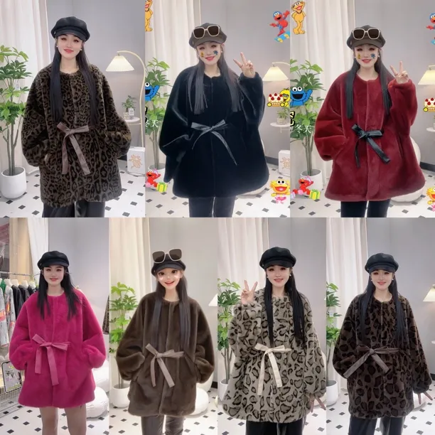 【薇薇家 实体版本】2025冬季时尚百搭网红走秀豹纹毛毛女士短外套