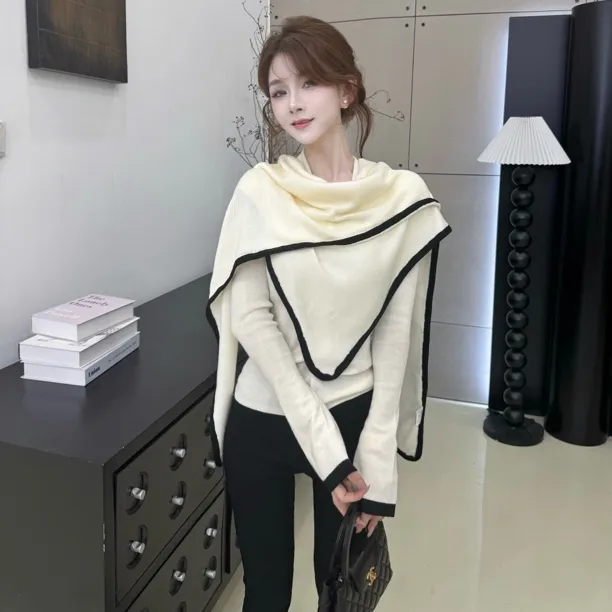 【穿搭小达人】小众设计感真两件三角披肩一衣三穿百搭时尚针织上衣