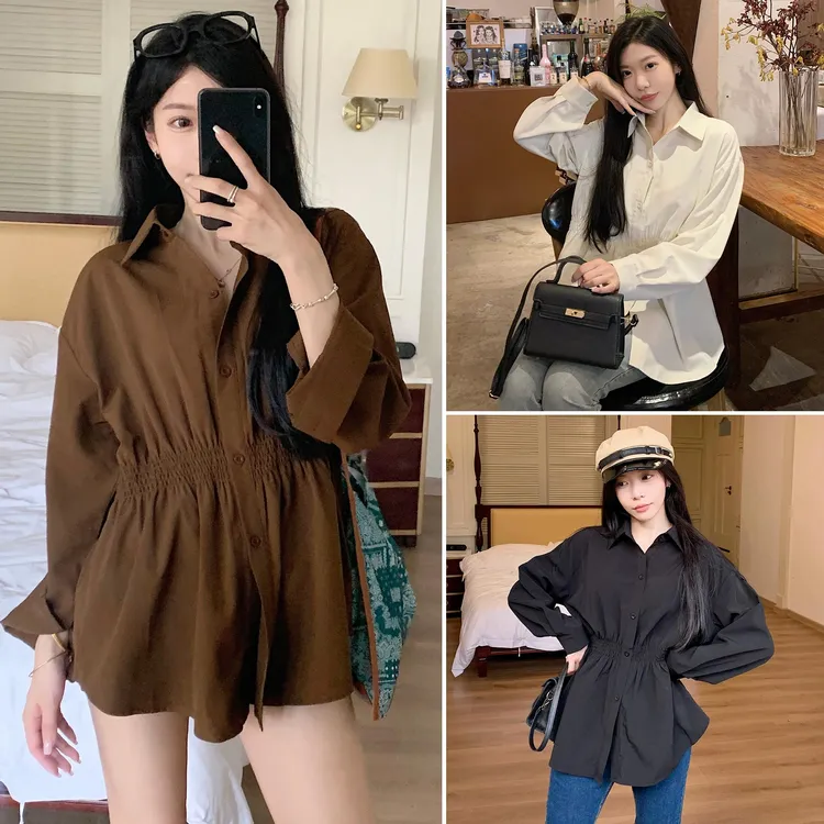 温柔风收腰衬衫女秋季大码宽松显瘦衬衣叠穿长袖韩版法式休闲小众