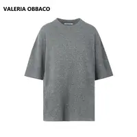 VALERIAOBBACO/瓦莱丽娅 奥贝科VO花灰色慵懒廓形短袖针织衫