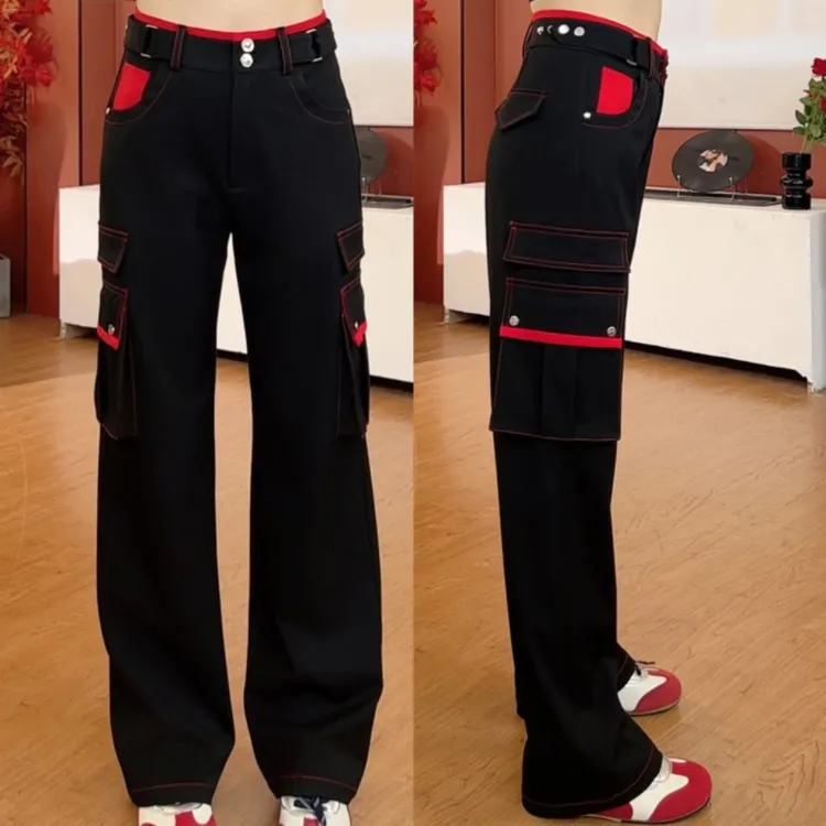 柯米儿KM80043黑色休闲工装裤阔腿裤