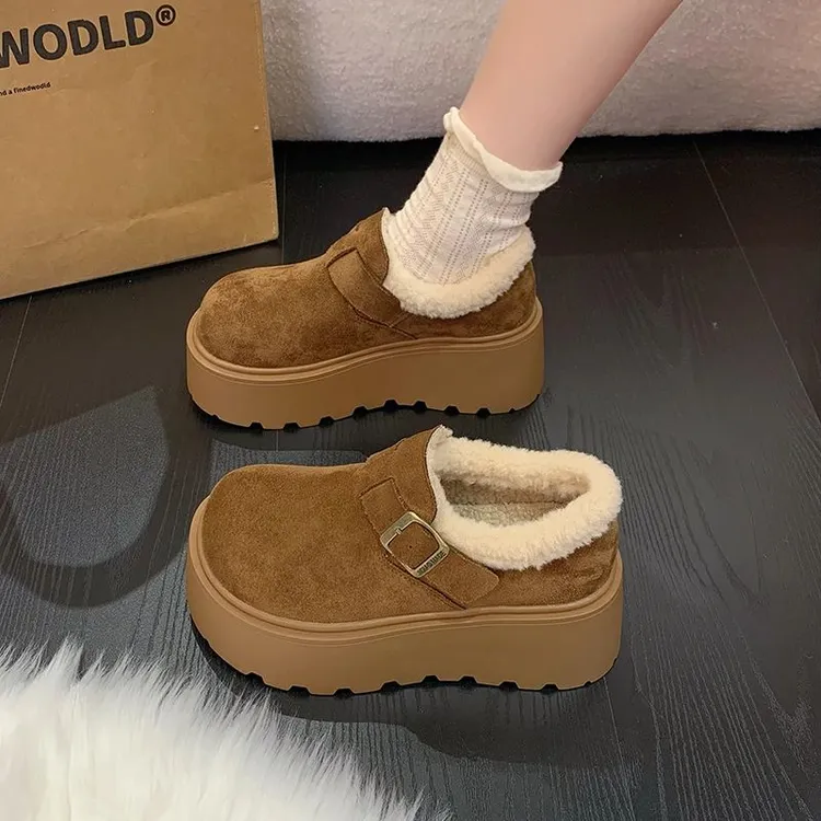 厚底增高勃肯鞋女雪地靴2025新款秋冬加绒面包鞋子保暖东北大棉鞋