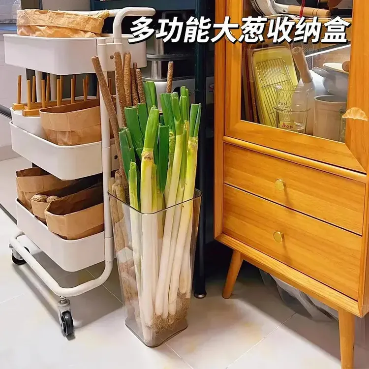多功能大葱收纳盒铁棍山药透明收纳桶厨房姜蒜食材大容量整理筒B