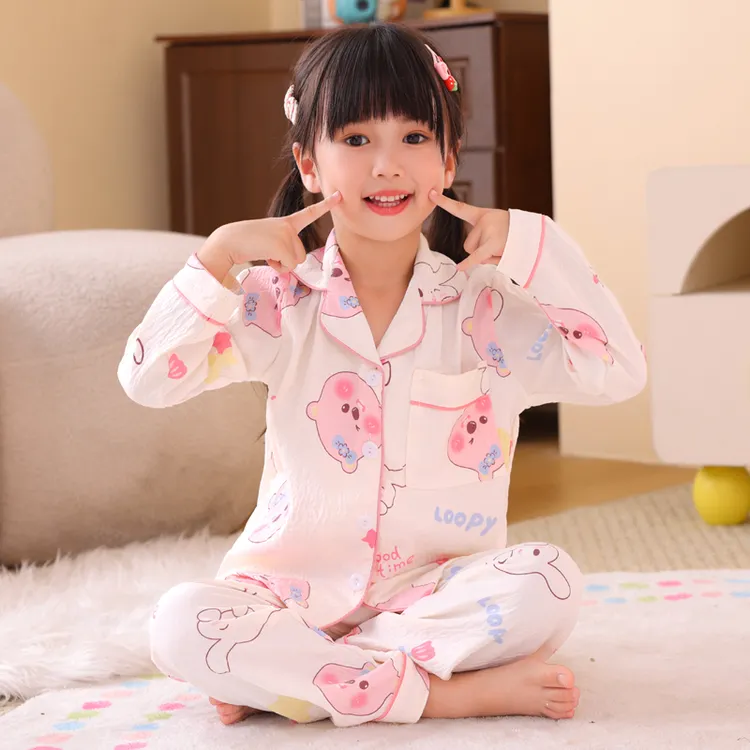 女童睡衣云朵棉长袖裤卡通可爱春秋季翻领可外穿中大童家居服套装